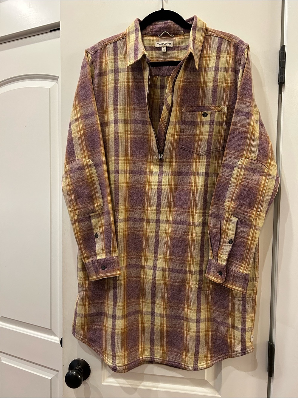 Toad&Co Plaid Pullover Dress in Purple and Yellow